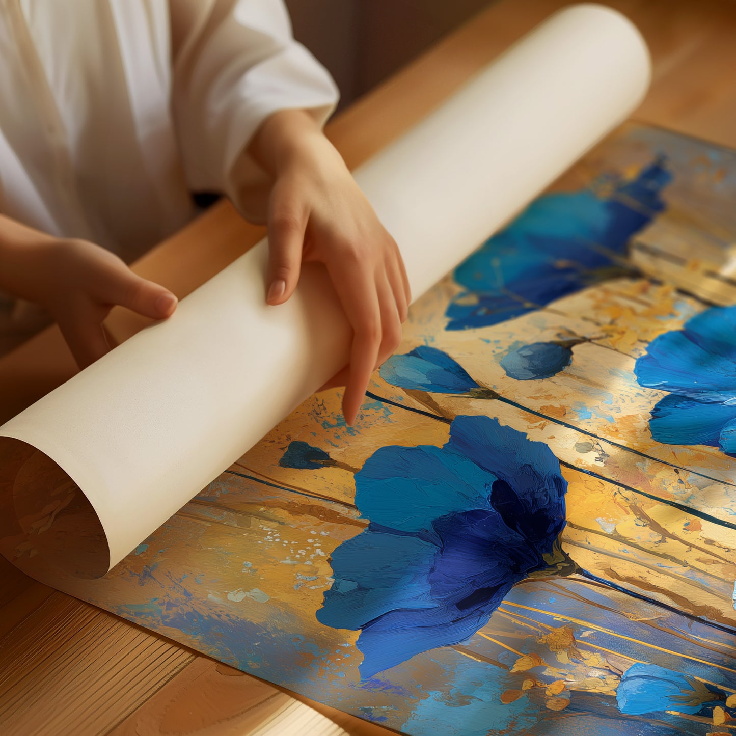 Blue Petals in Golden Light