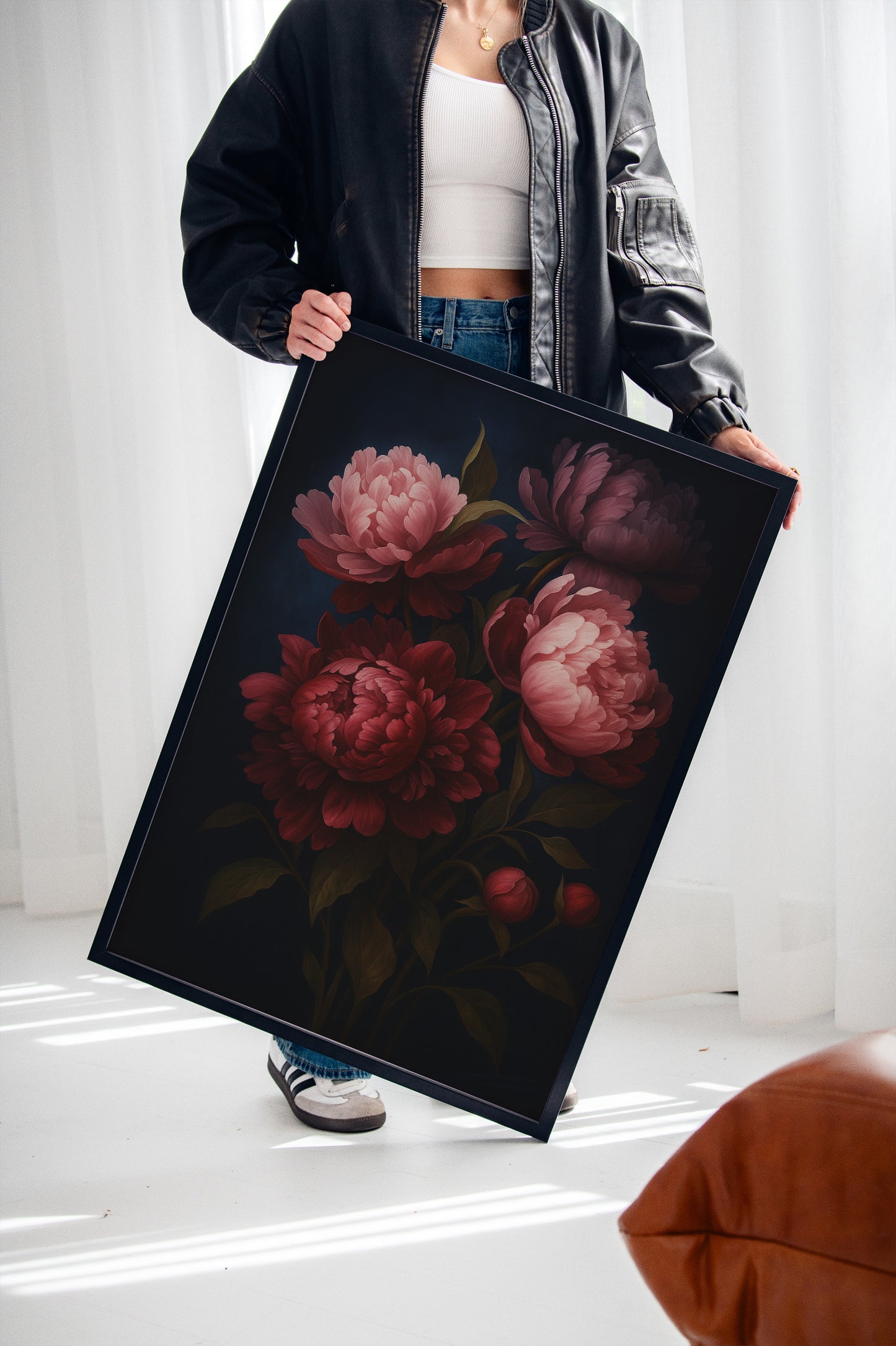 Crimson Peonies in Midnight Bloom