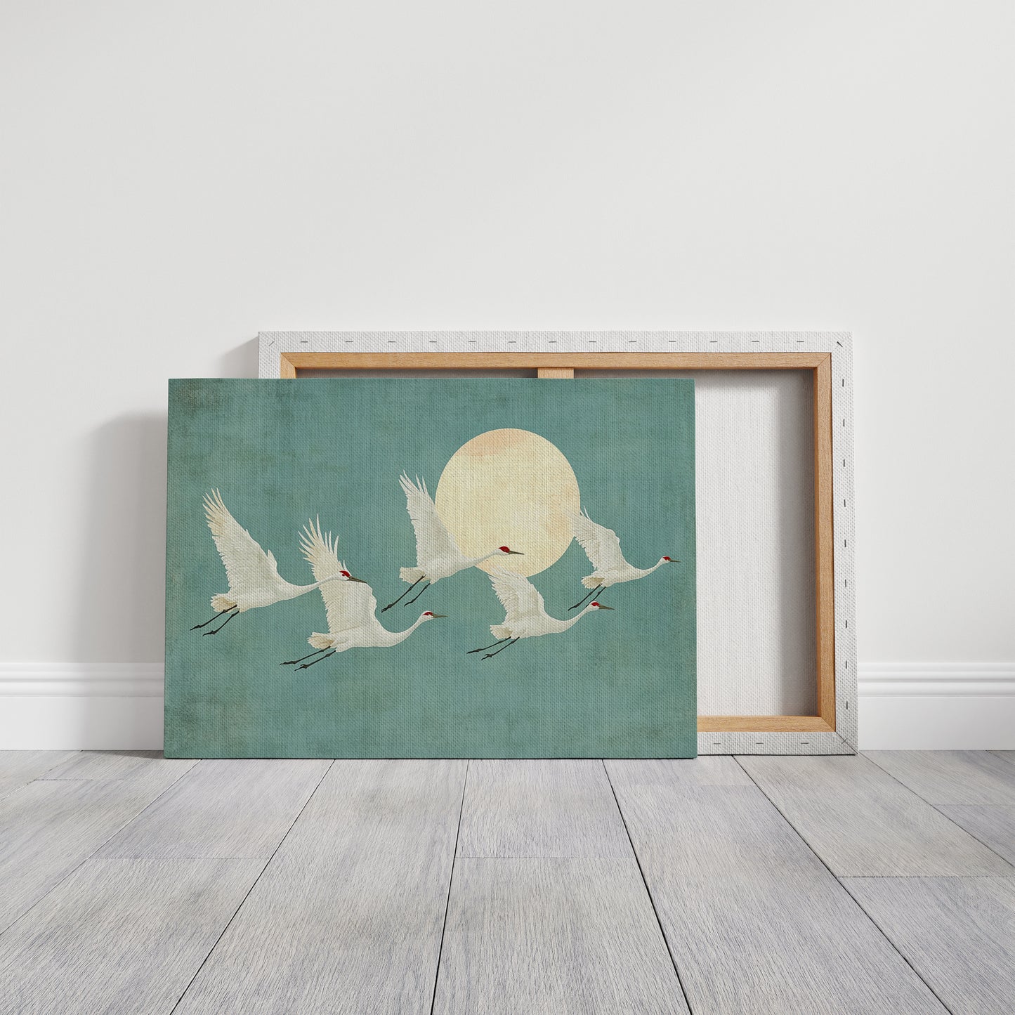 Japanese Crane Wall Art – Minimalist Blue & Gold Crane Print