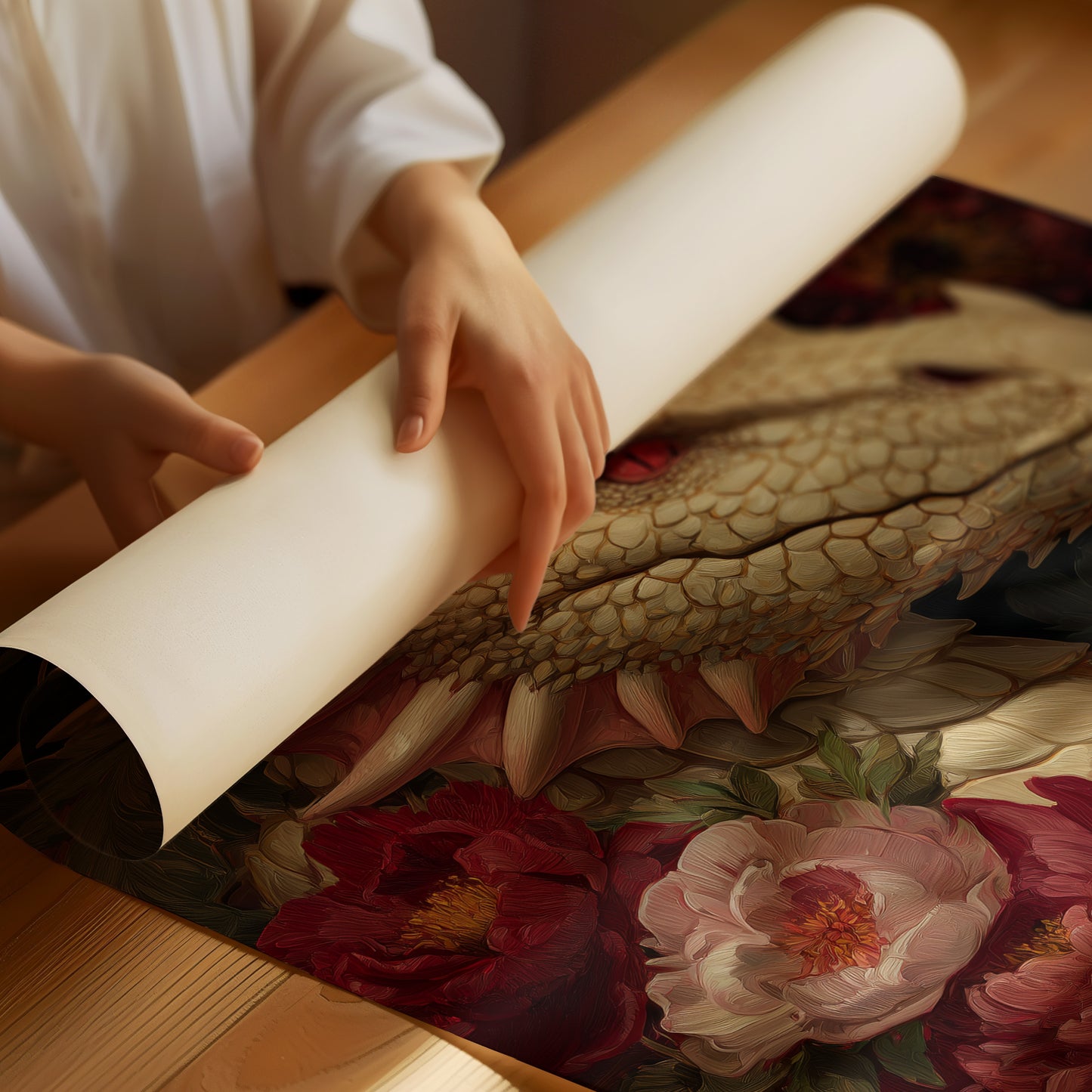 Ancient Scales Among Velvet Blooms