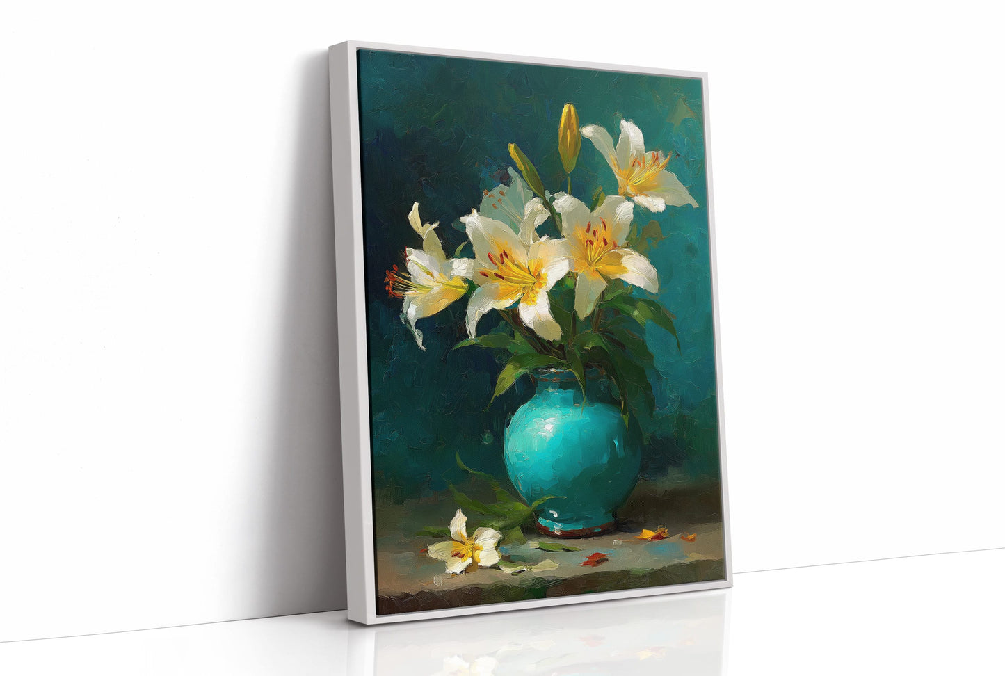 White Lilies in a Turquoise Vase