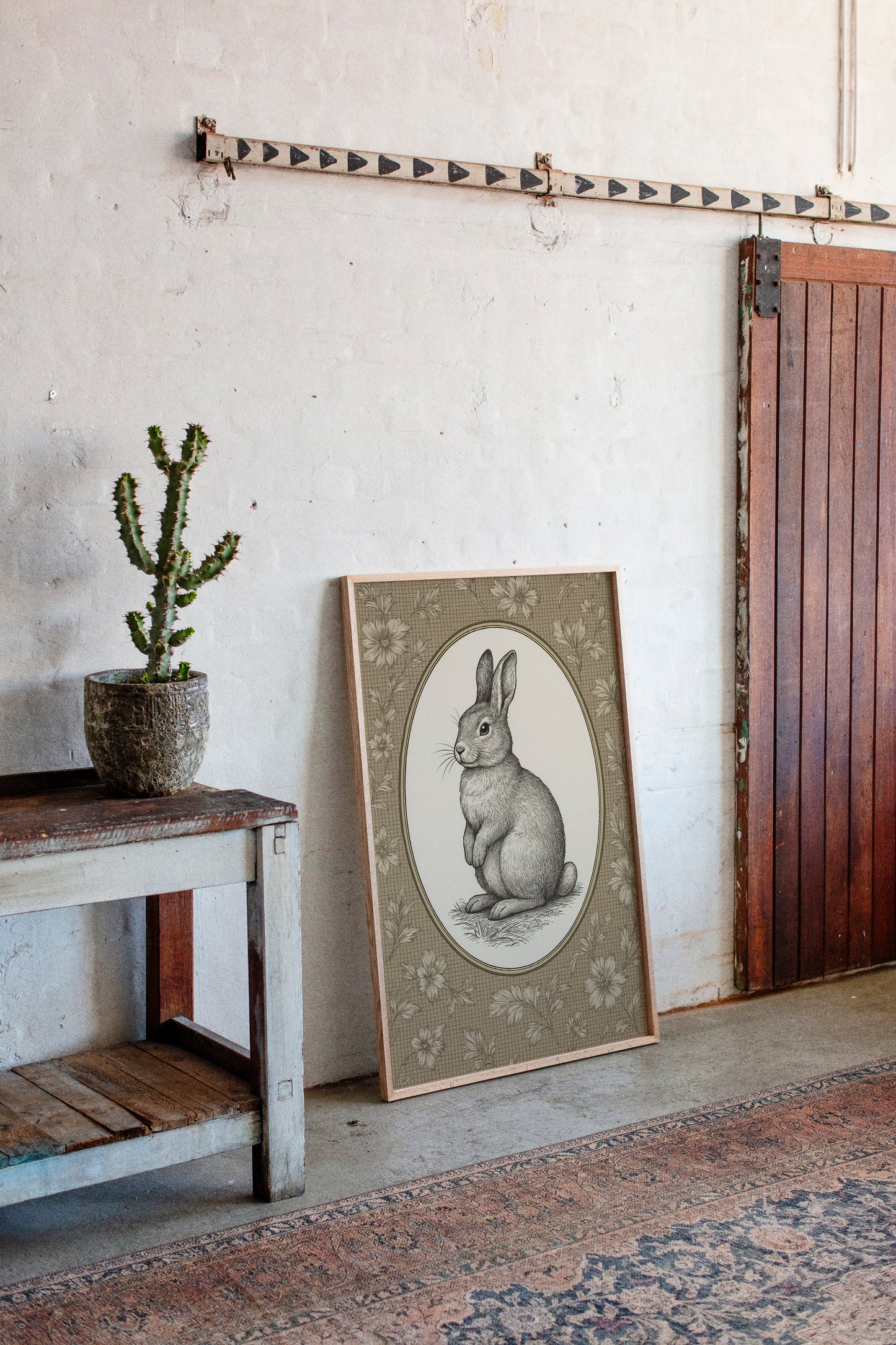 Victorian Rabbit in Floral Frame