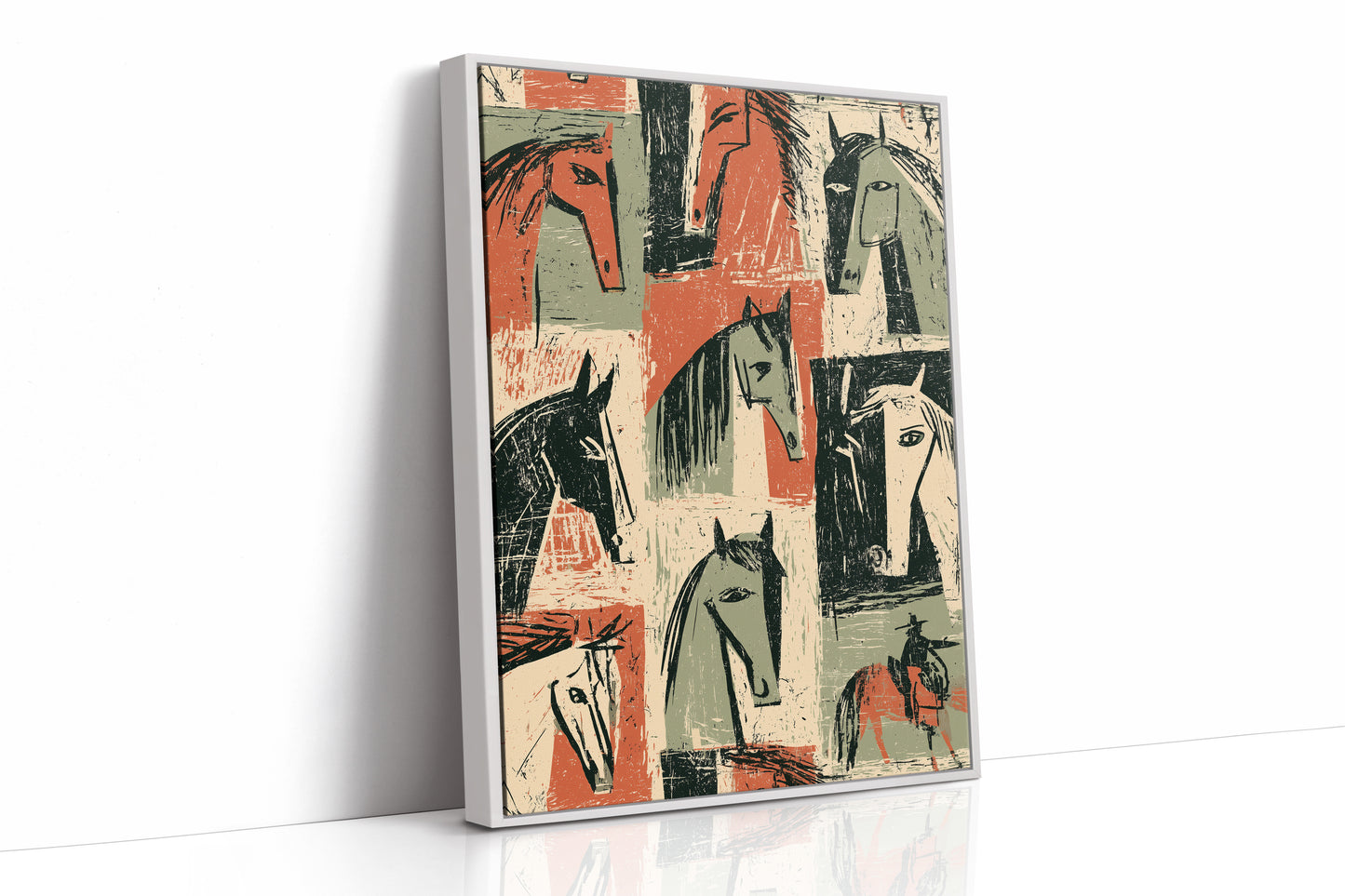 Horse Heads Block Print Grid