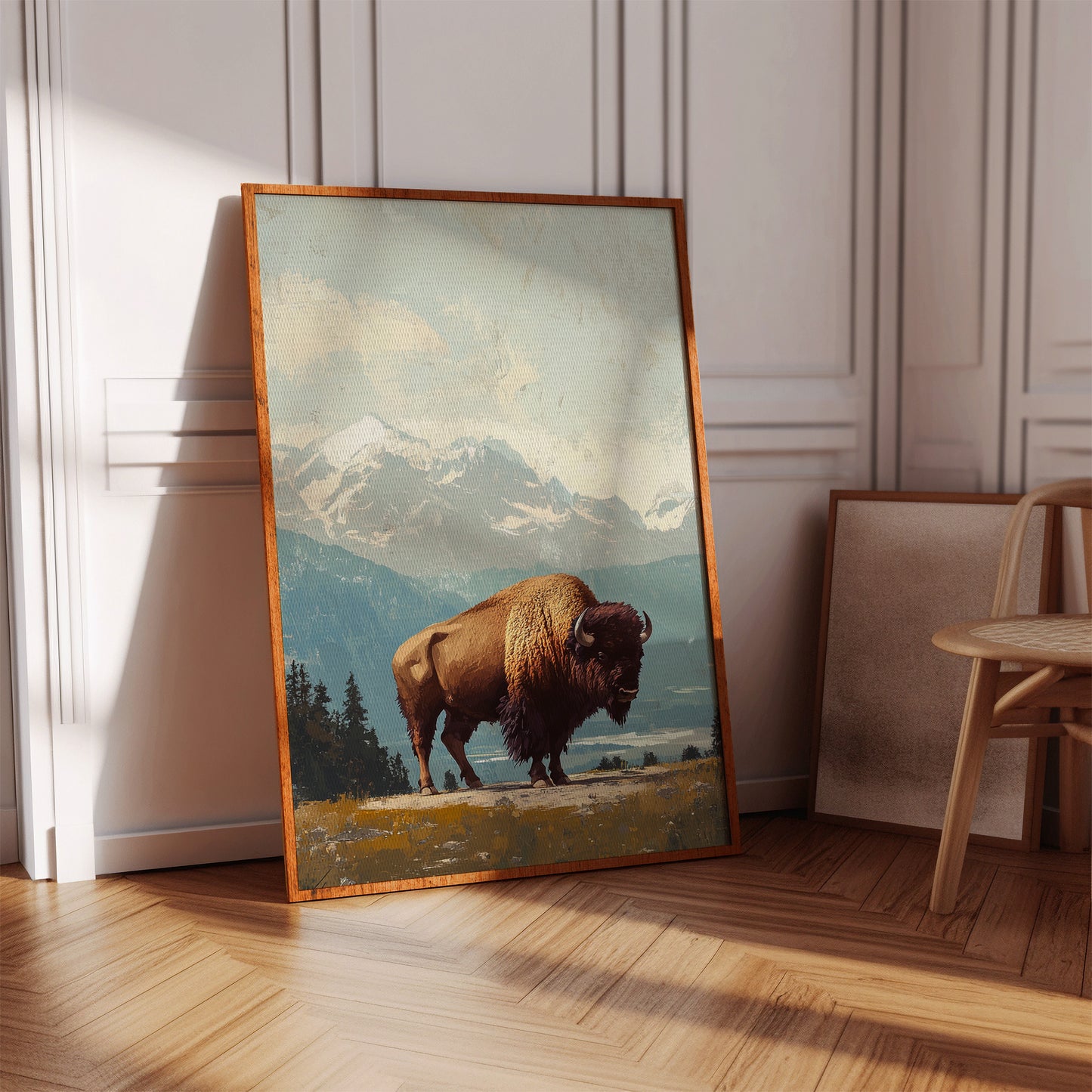 Bison Beneath the Mountain Sky