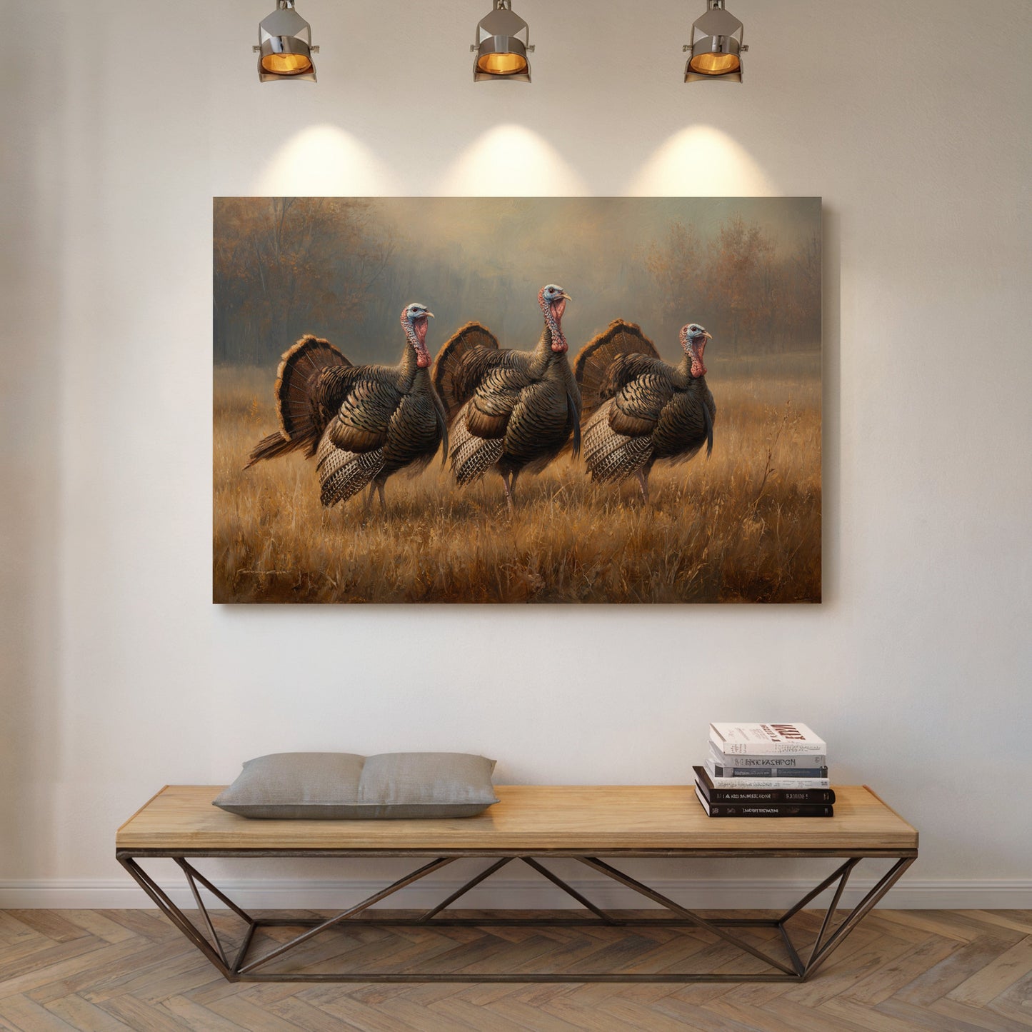 Wild Turkeys March Through Golden Fields