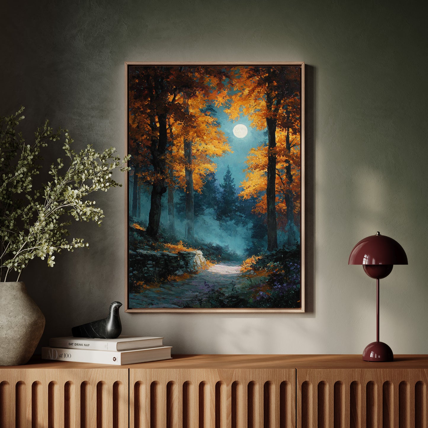 Moonlit Path Through Autumn's Embrace