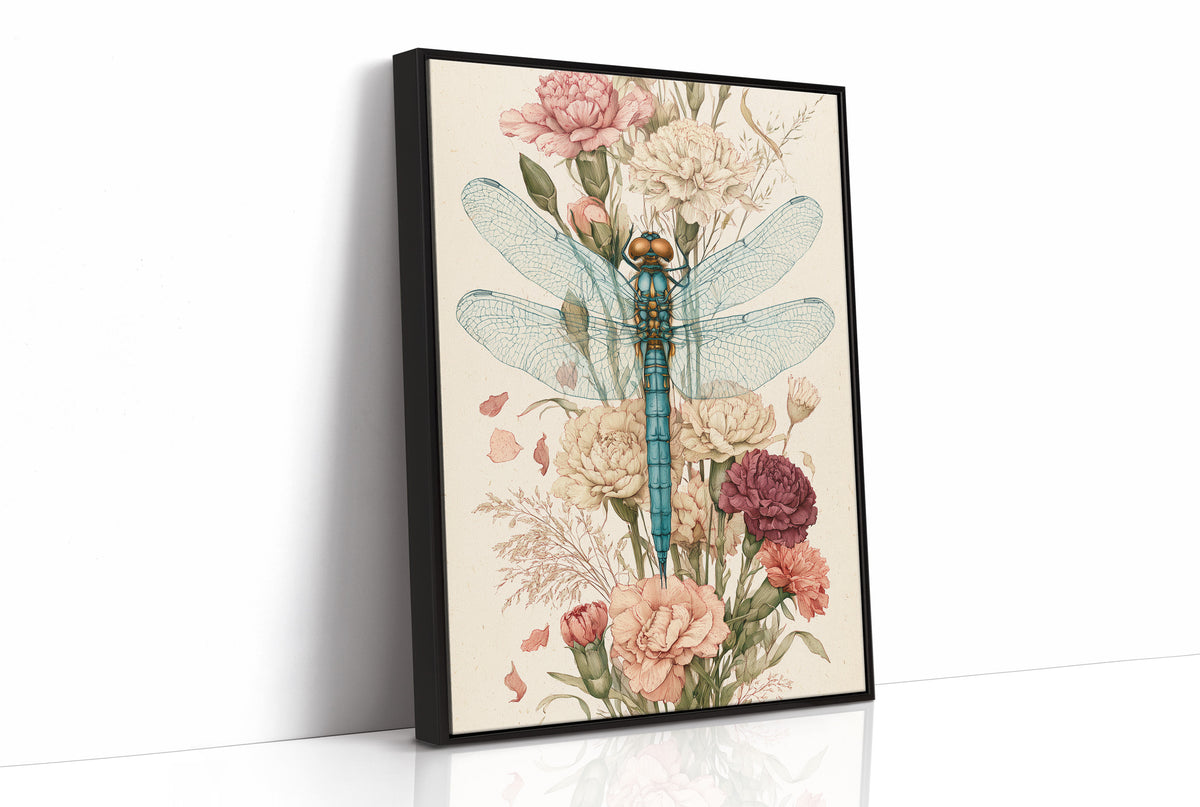 Dragonfly Among Carnations — Botanical Illustration Print