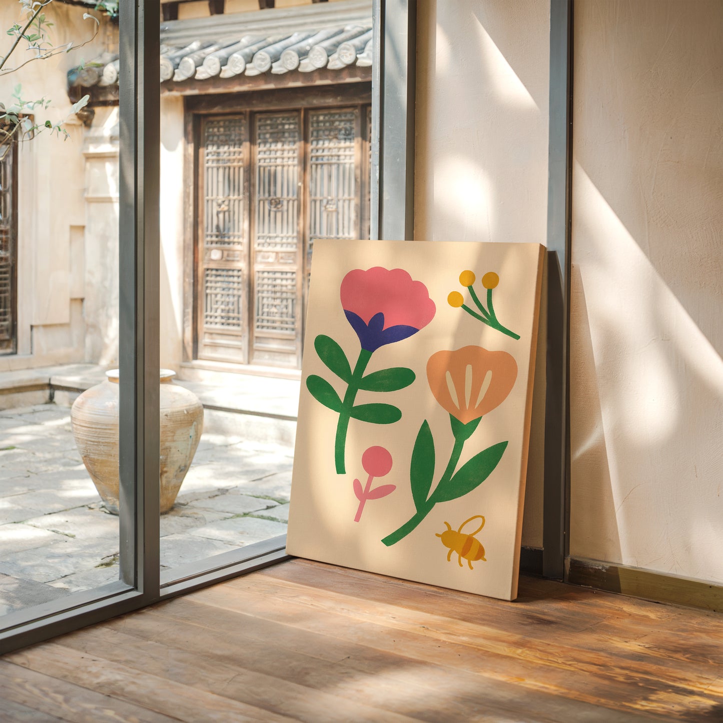 Bumblebee and Blossoms on Cream