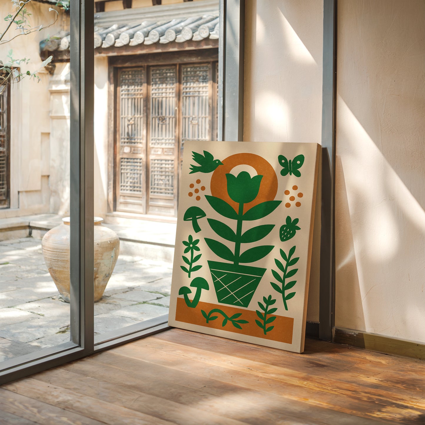 Folk Garden with Bird and Butterfly