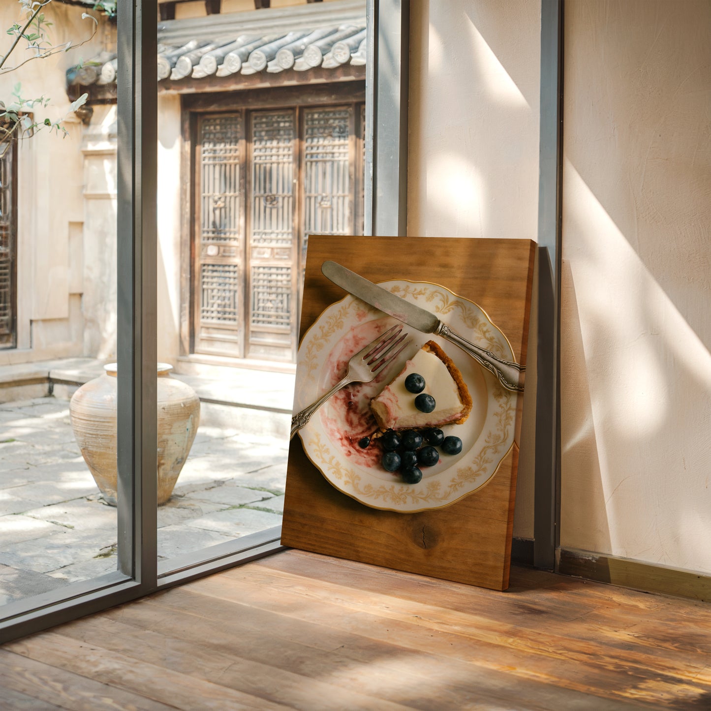 Blueberry Cheesecake on China Plate