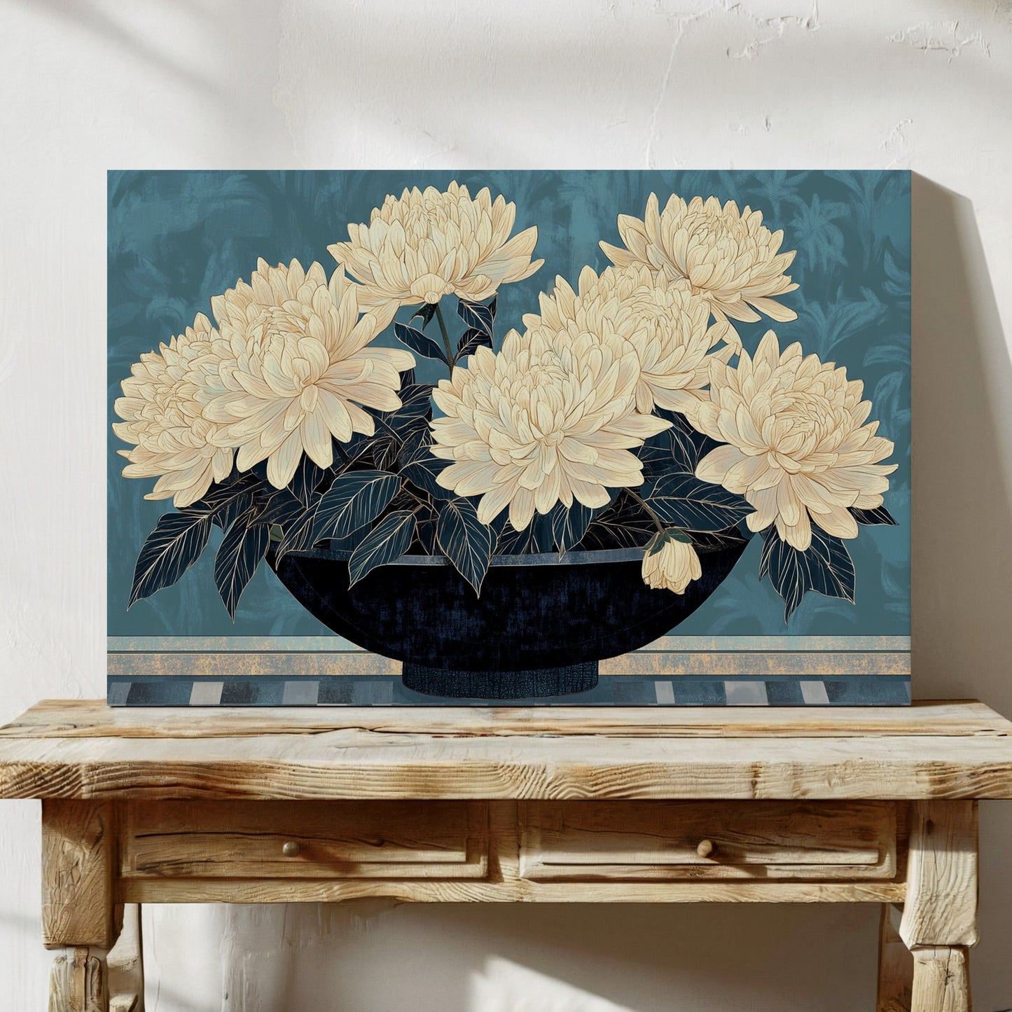 Cream Dahlias On Midnight Waters