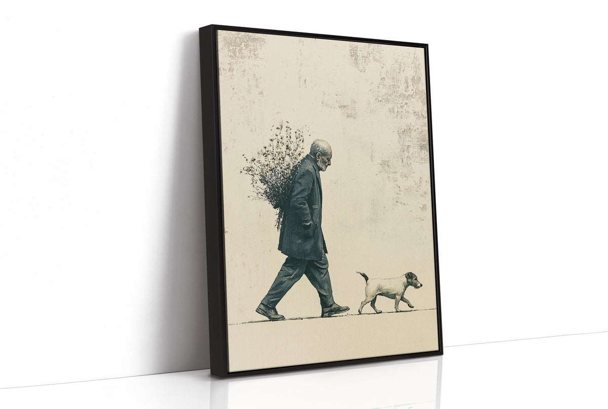 The Old Man Carrying Wildflowers — Blue Ink Screenprint