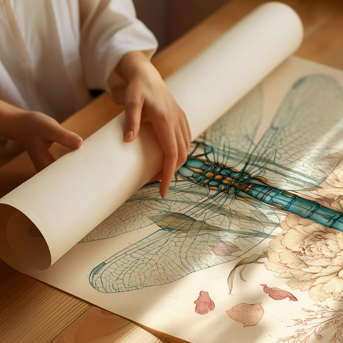 Dragonfly Among Carnations — Botanical Illustration Print