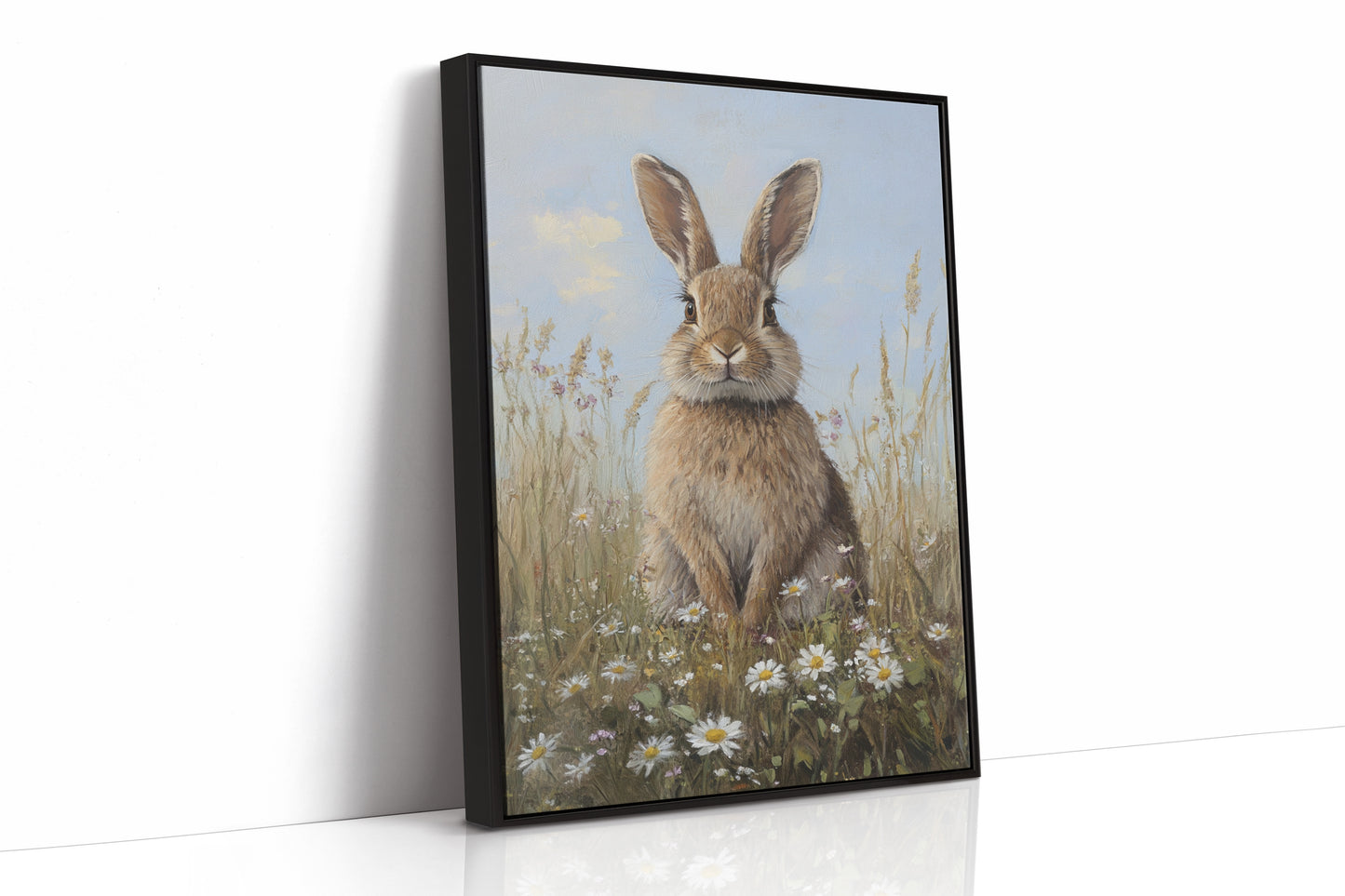 Charming Rabbit Portrait Canvas - Whimsical Animal Art - Black Framed Canvas image 1