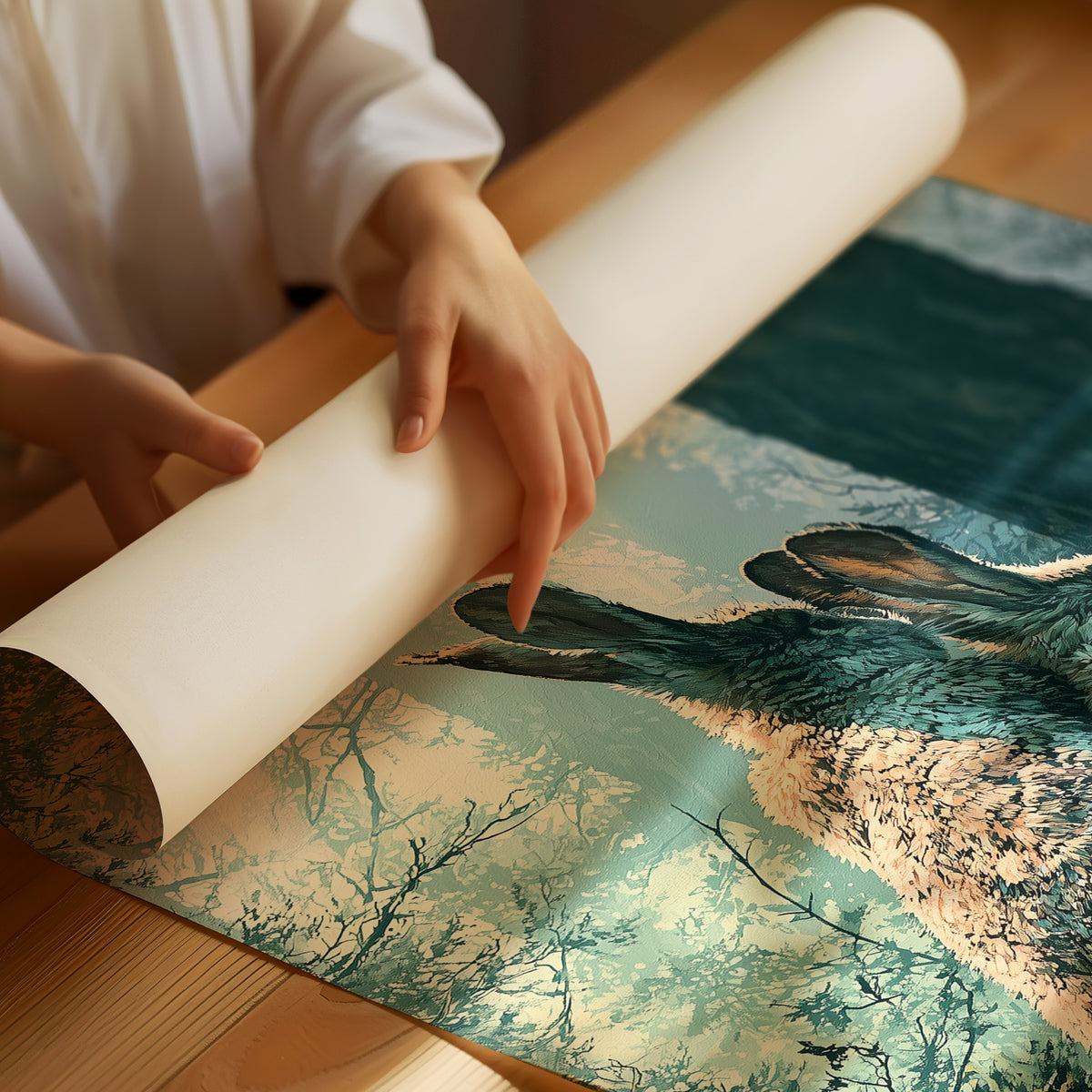 Two Rabbits in Morning Light — Close-Up Forest Painting