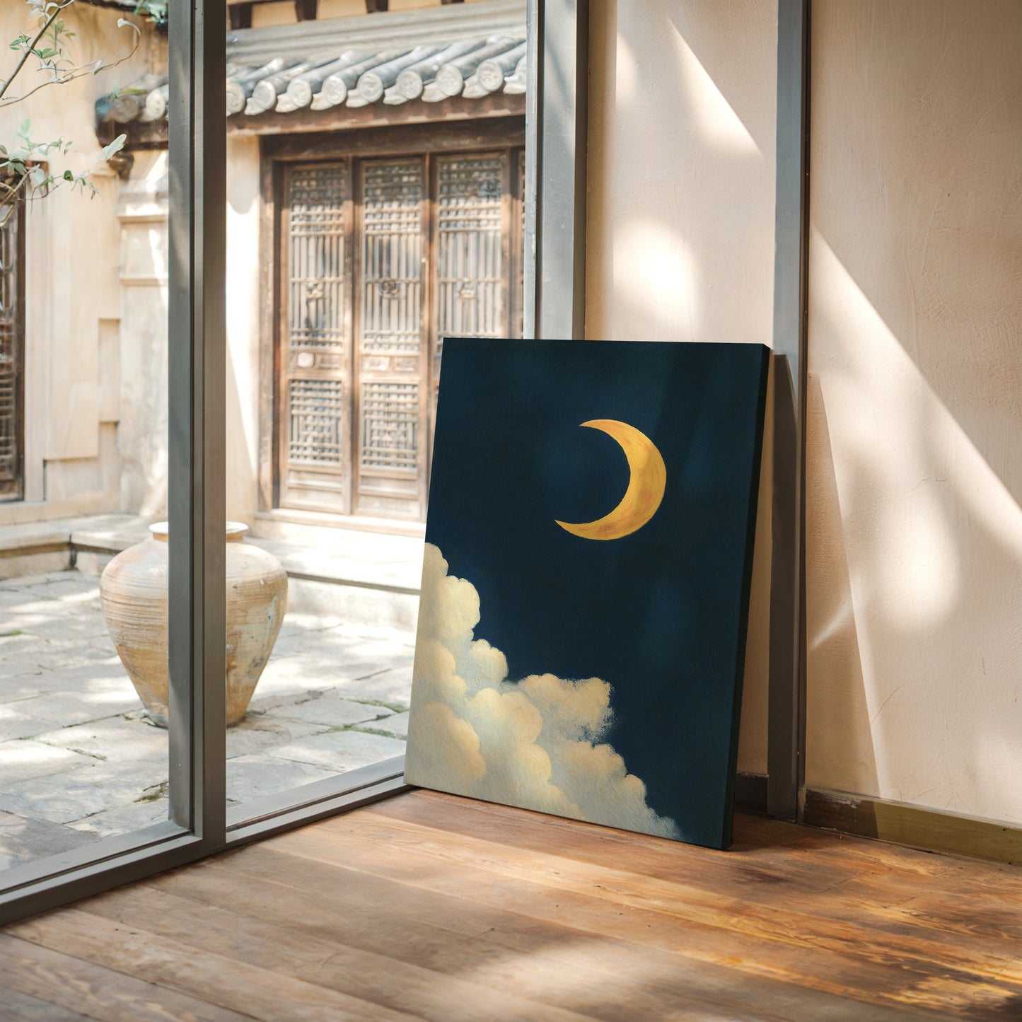 Golden Moon Over Soft Clouds