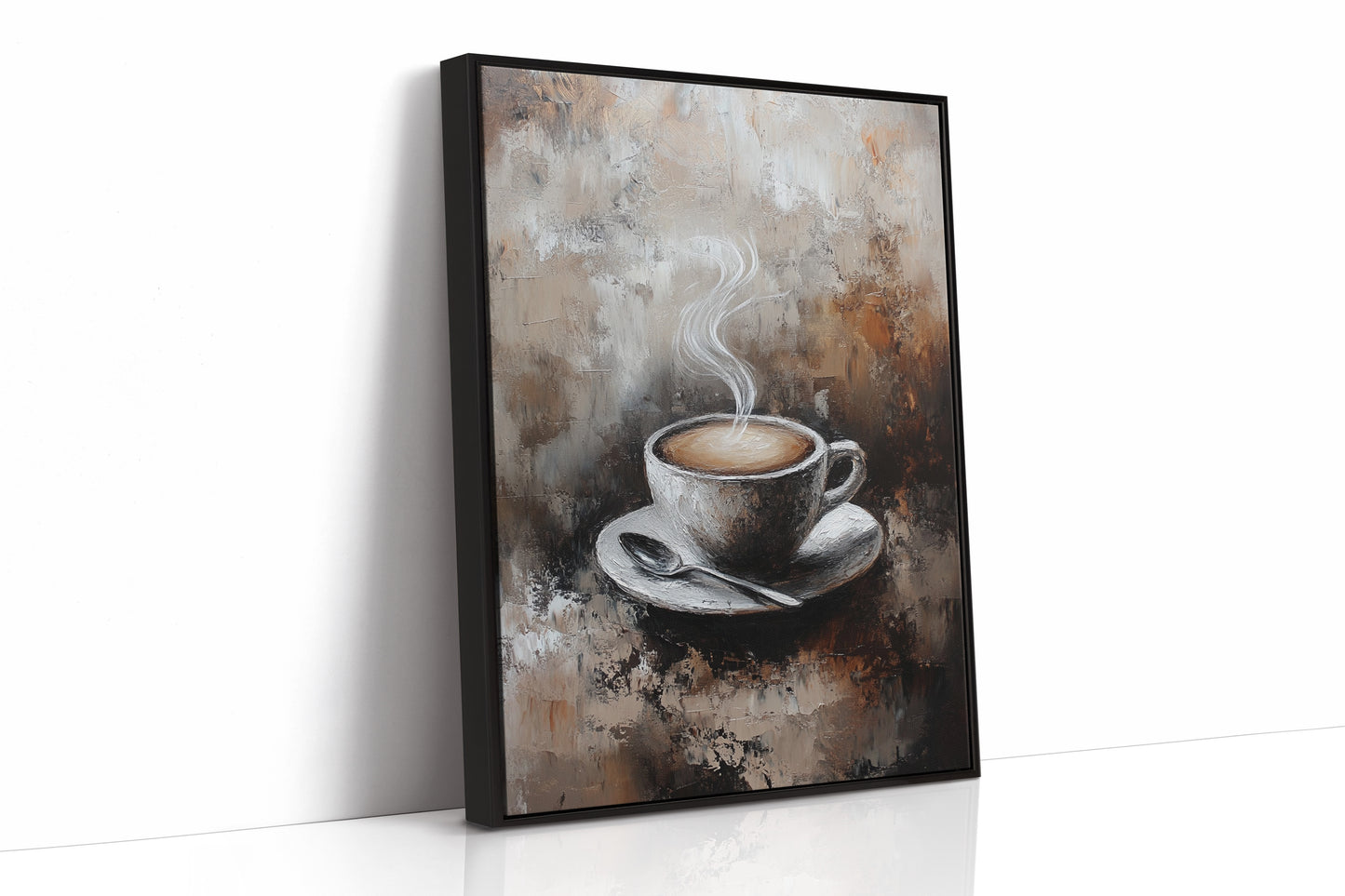 Steaming Coffee Cup Canvas Art - Rustic Kitchen Decor - Black Framed Canvas image 1