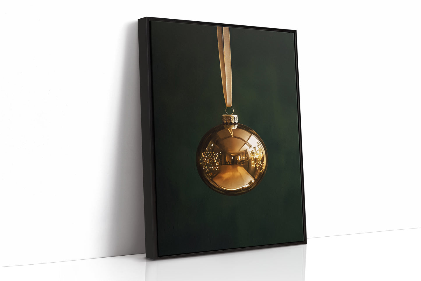 Golden Ornament Photography Print - Elegant Holiday Decor - Black Framed Canvas image 1