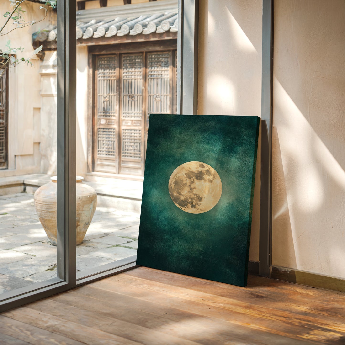 Full Moon Rising in Emerald Sky