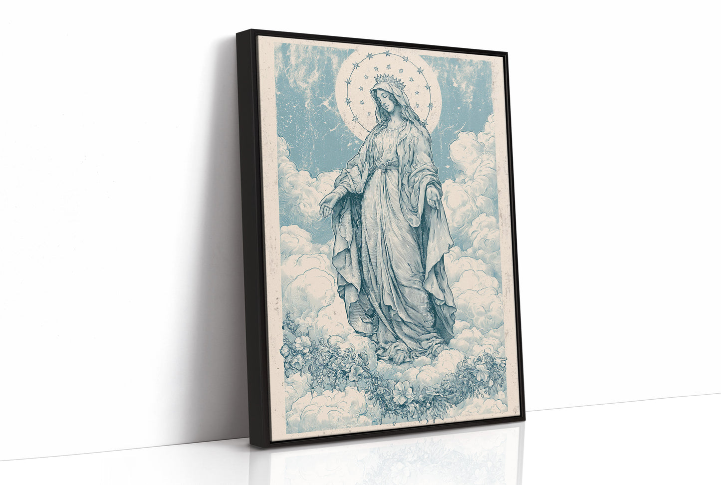 Our Lady of the Clouds — Vintage Blue Engraving Print