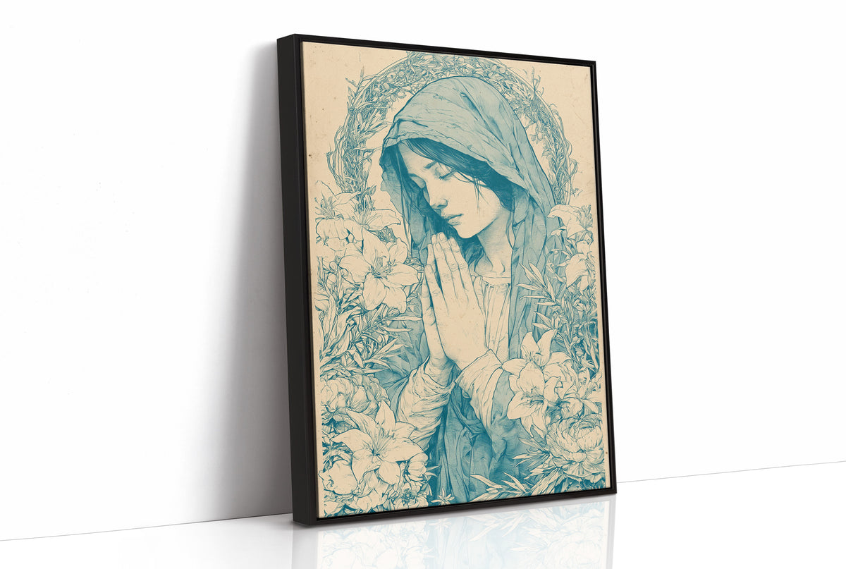 Madonna in Lilies — Teal Wash Devotional Portrait