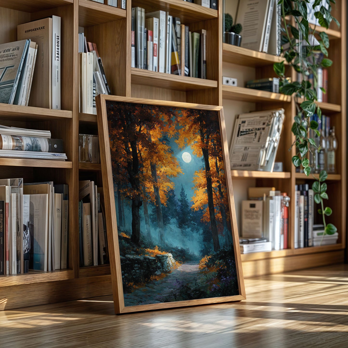 Moonlit Path Through Autumn's Embrace