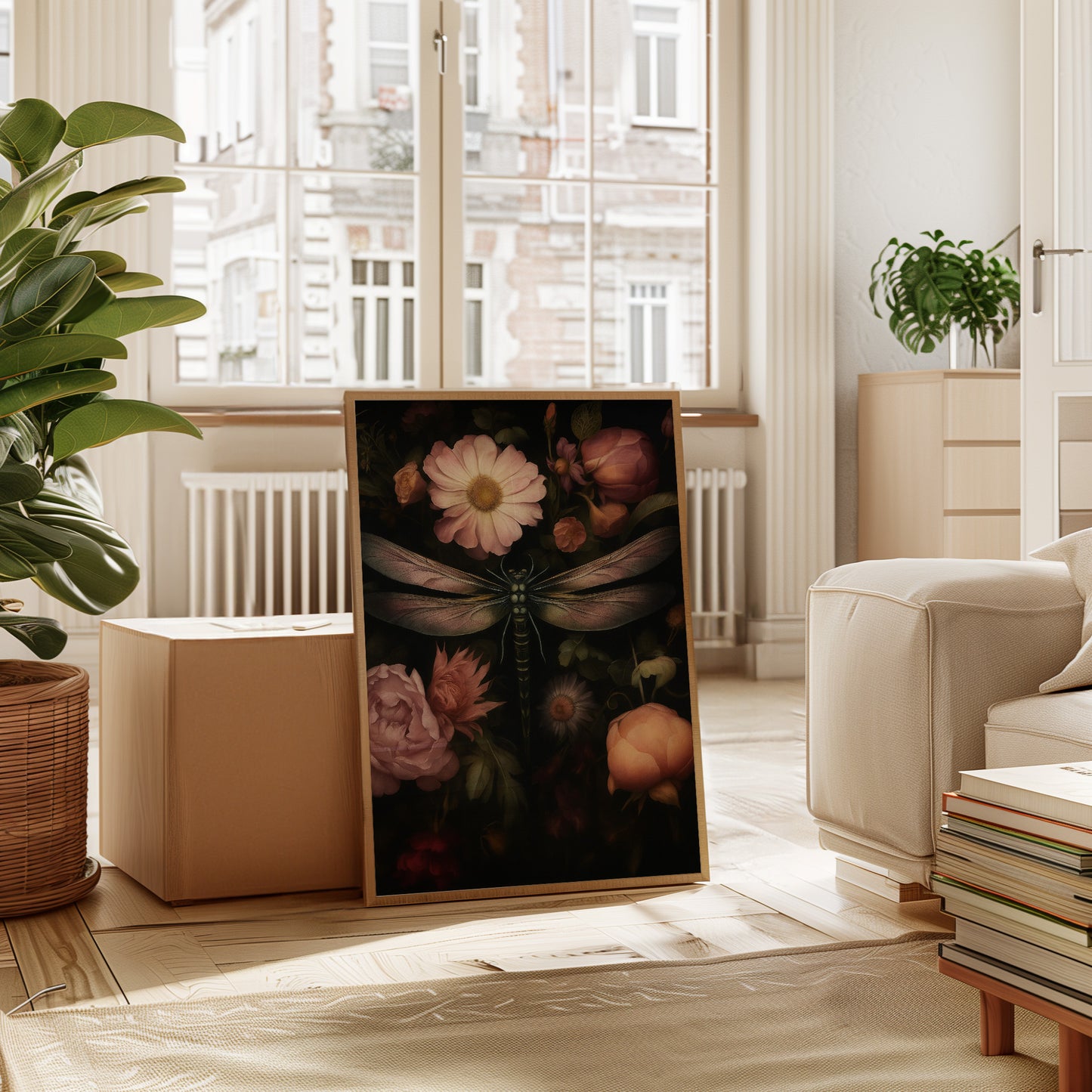 Dragonfly Among Midnight Blossoms