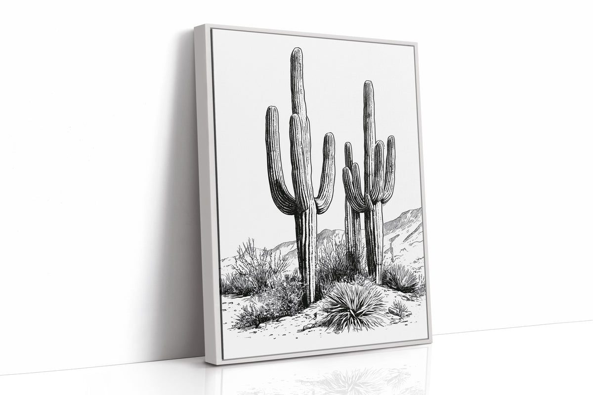 Two Saguaros, Ink Sketch