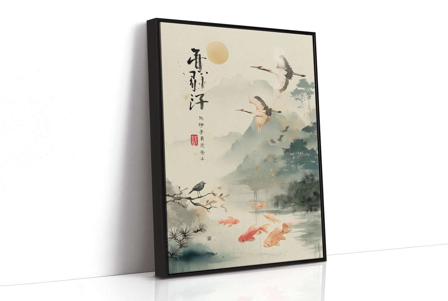 Cranes Dance Above Golden Koi