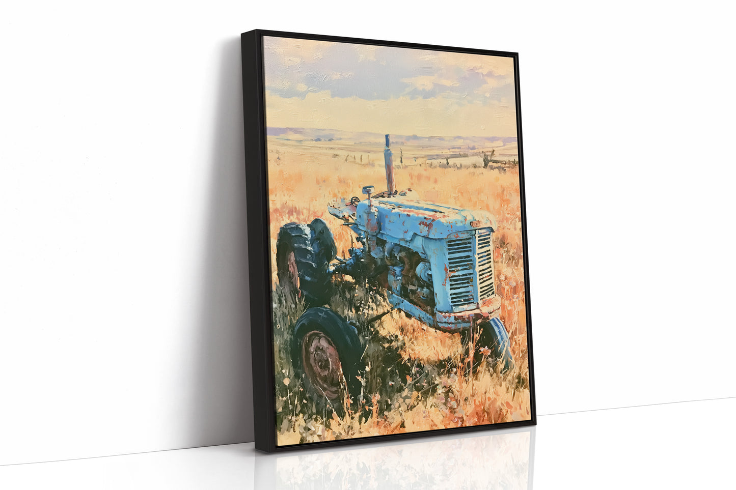 Old Blue: Sun-Kissed Tractor in the Prairie Grass