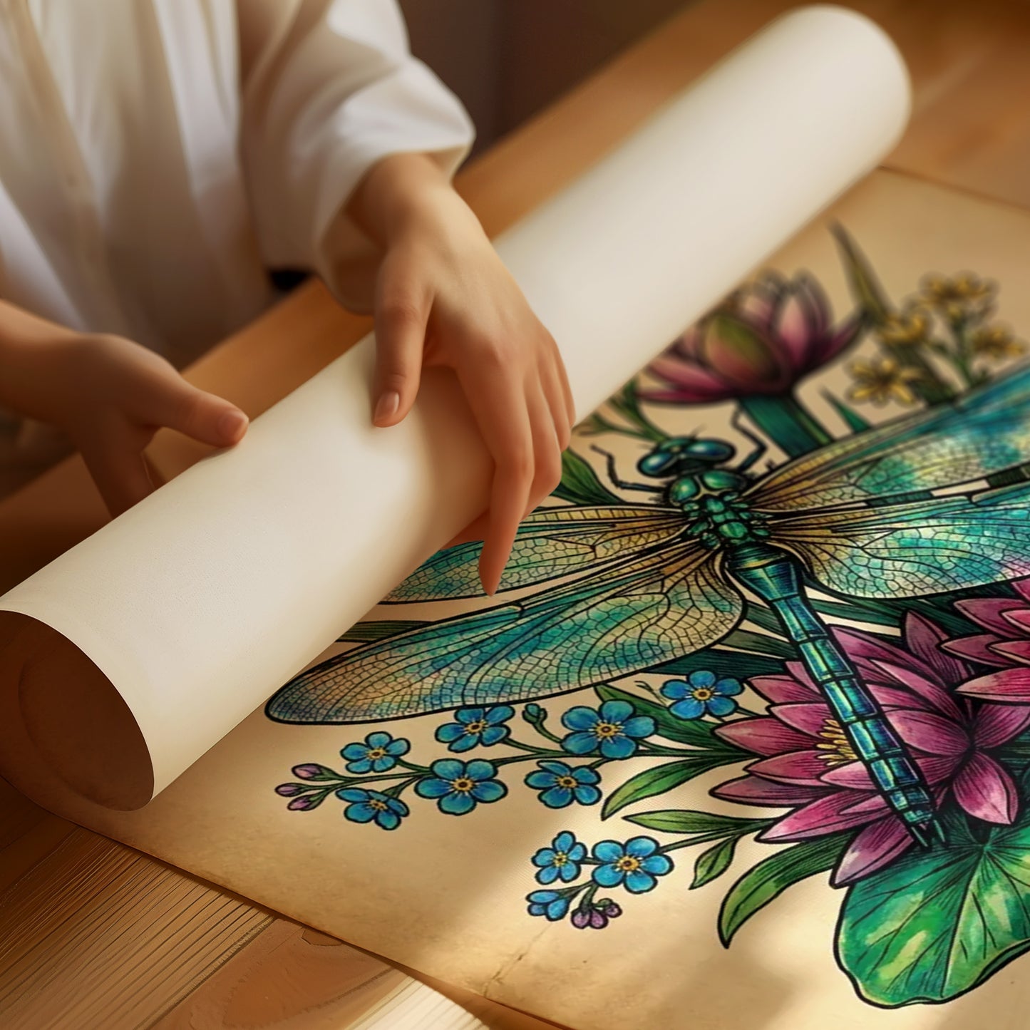 Dragonfly Over Water Lilies