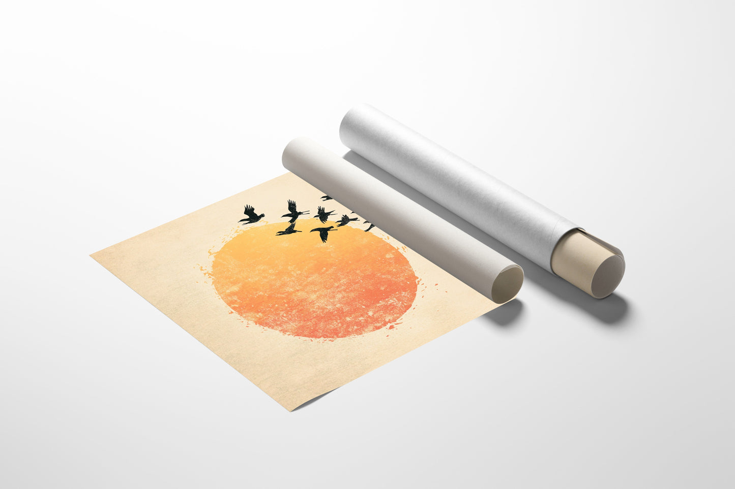 Minimalist Japanese Birds & Sun Print – Vintage Ink Illustration