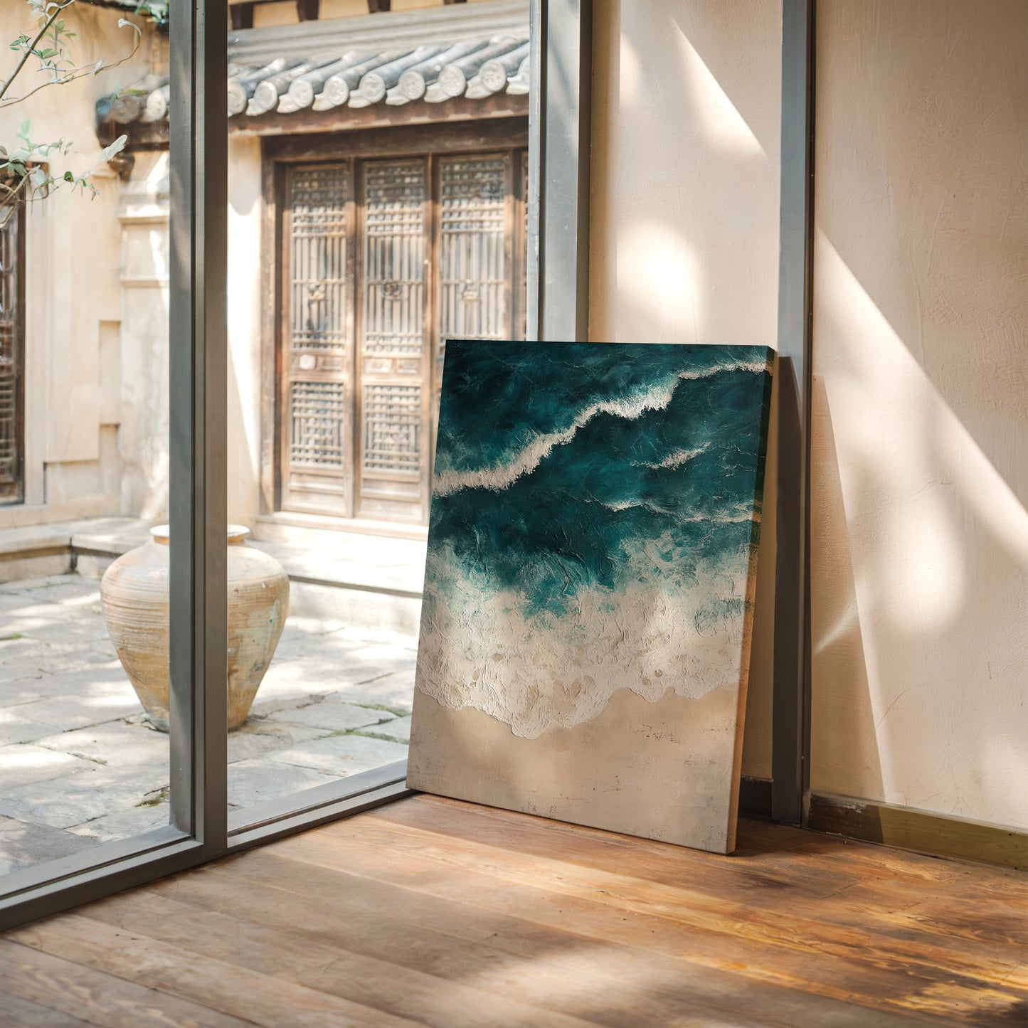 Textured Shoreline in Teal and Sand