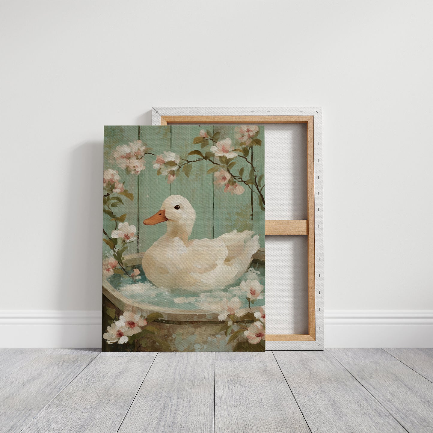 White Duck Among Spring Blossoms