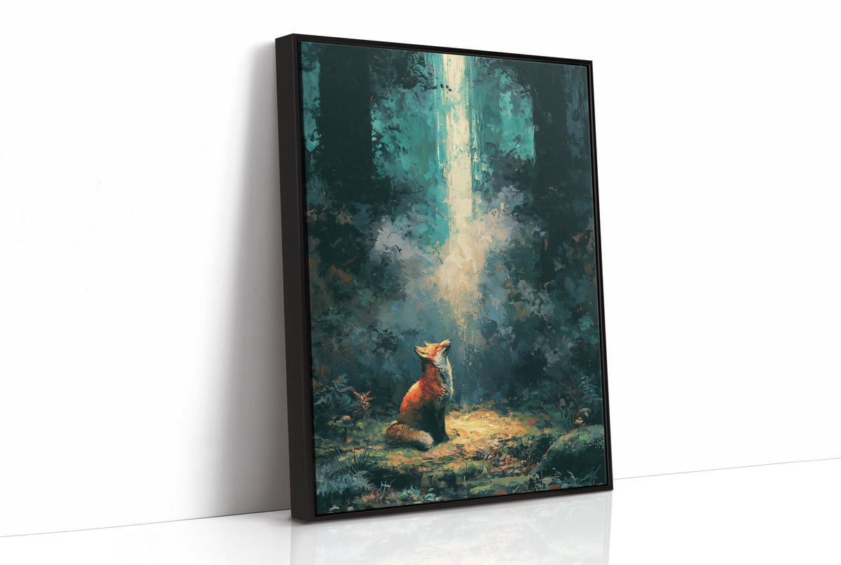 Fox in the Cathedral Light — Dark Forest Oil Painting