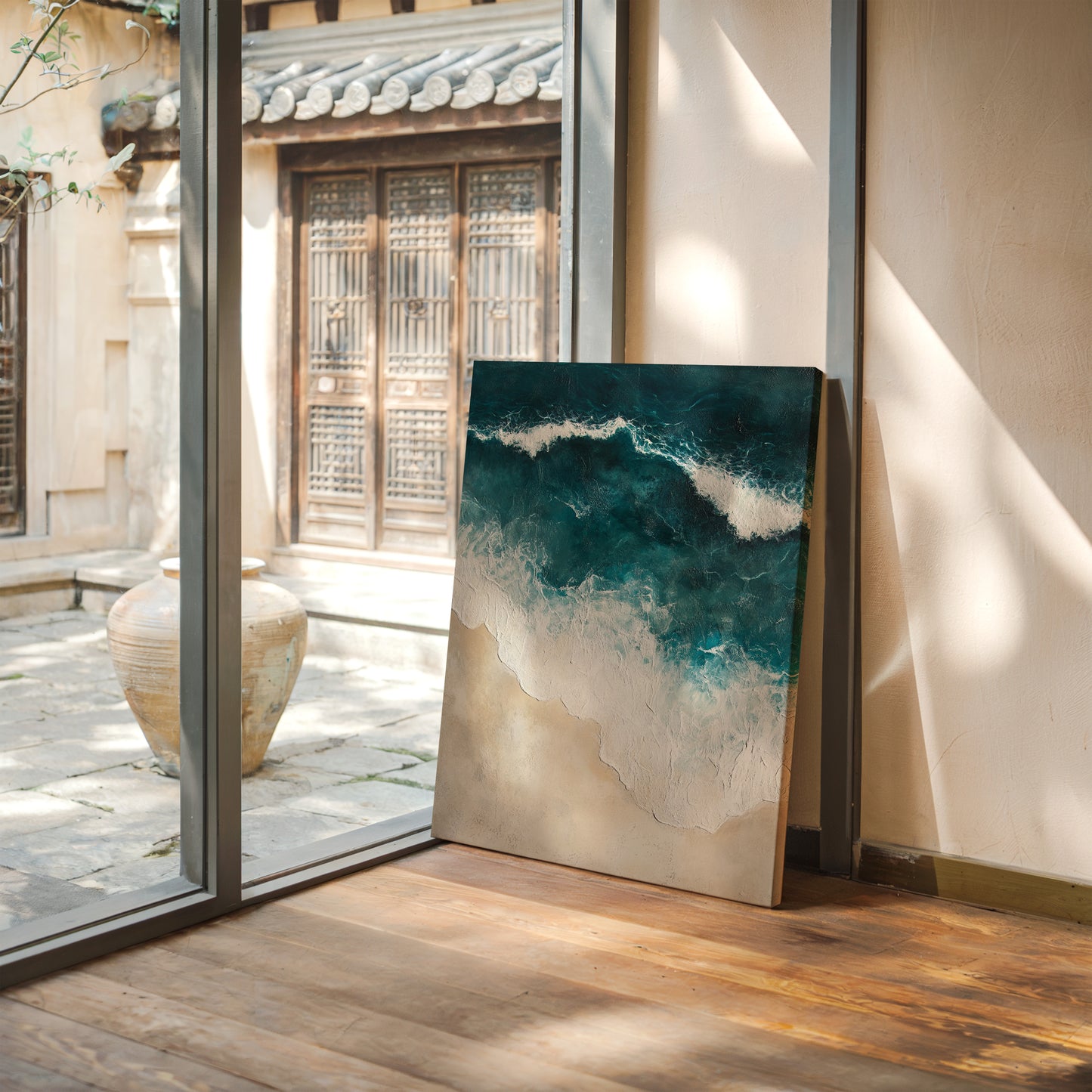 Waves Crashing on Sculpted Shore