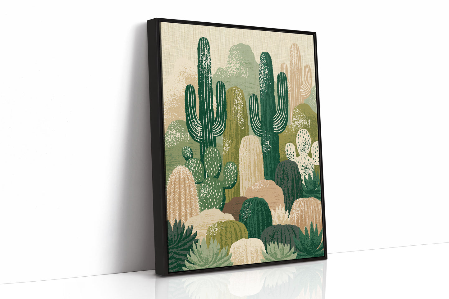 Twin Saguaros: Cactus Collage in Green & Tan