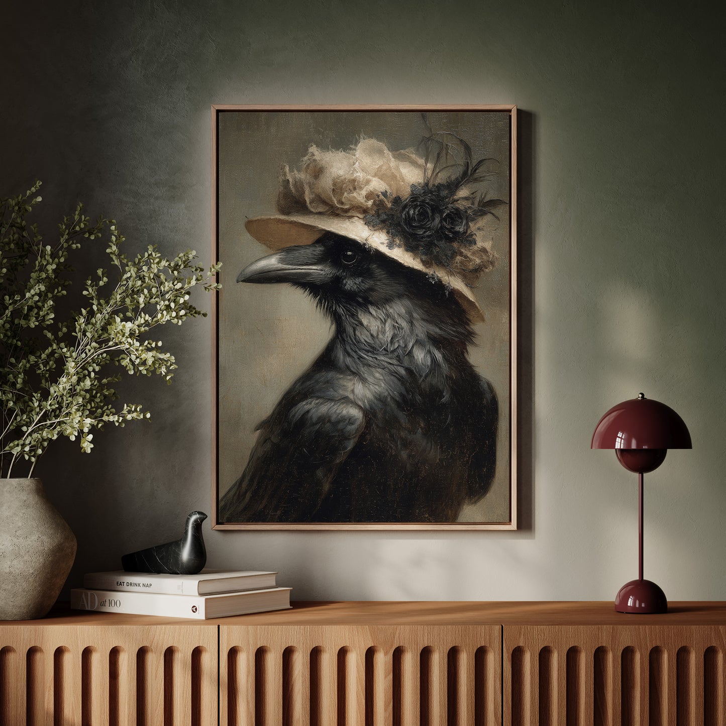 Regal Raven in a Floral Hat