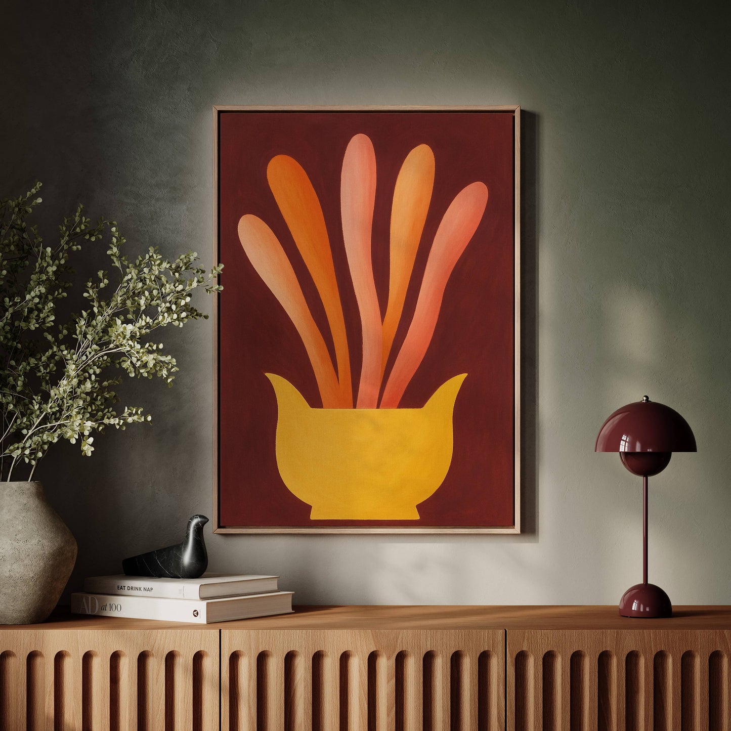 Coral Rays Rise From Golden Bowl