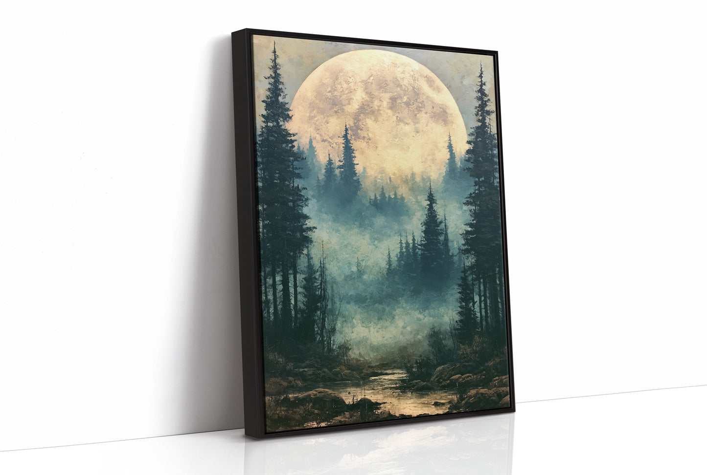 Golden Moon Over Pine Forest