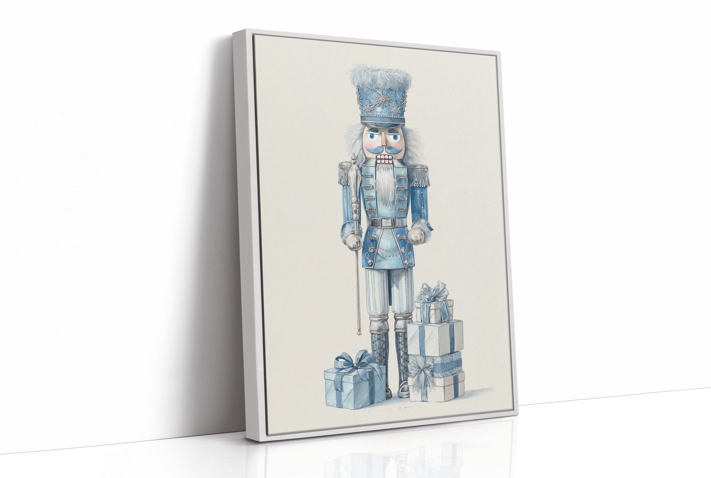 Blue Nutcracker Guards Winter's Treasures