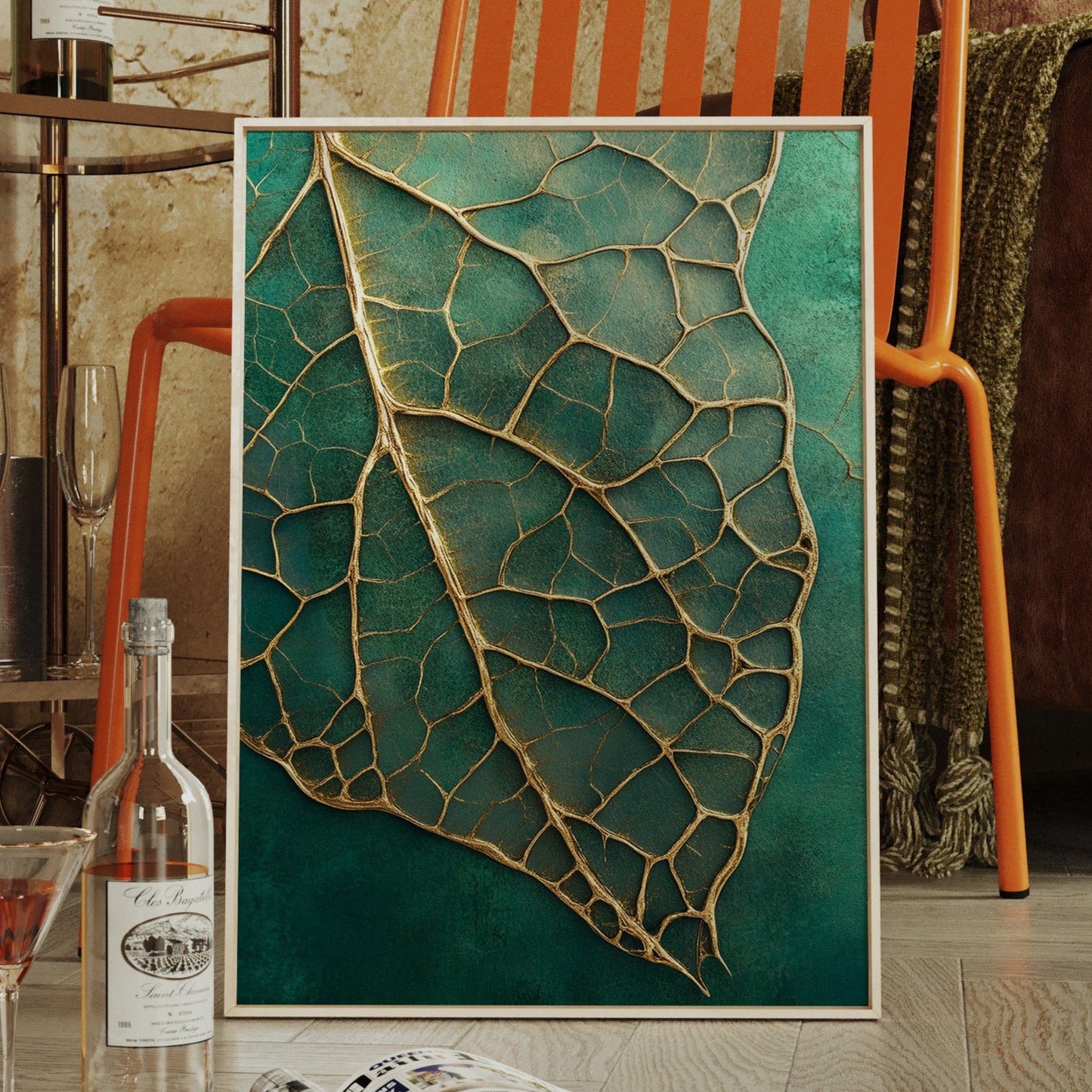 Golden Vein Leaf on Emerald