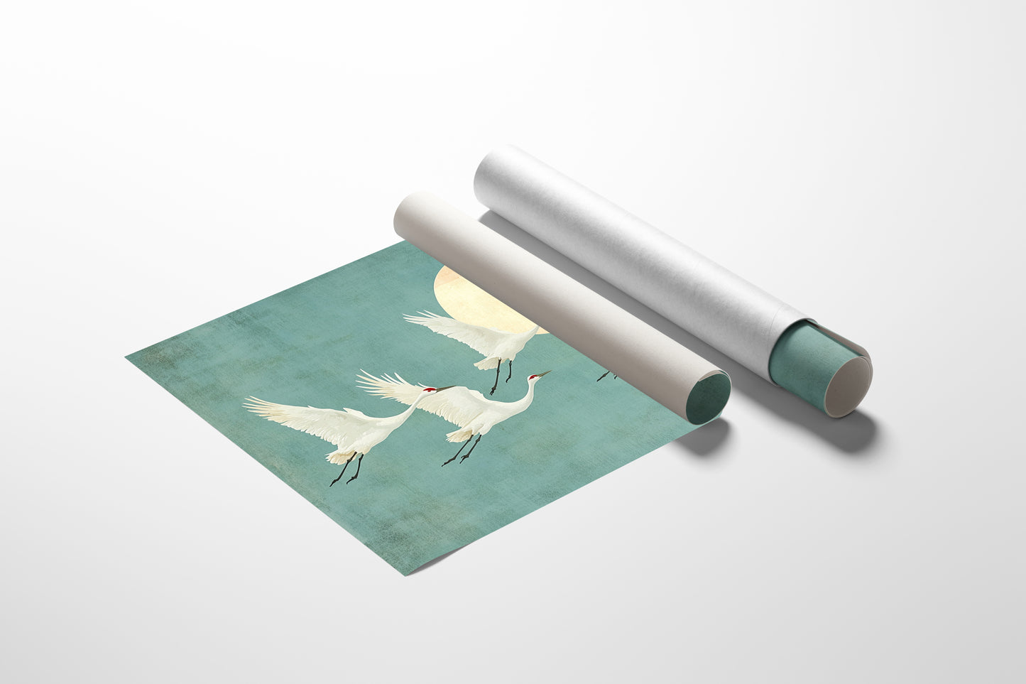 Japanese Crane Wall Art – Minimalist Blue & Gold Crane Print