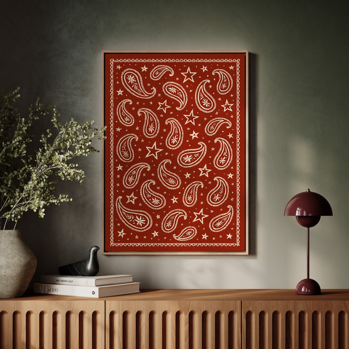 Vintage Red Bandana Star Paisley Print