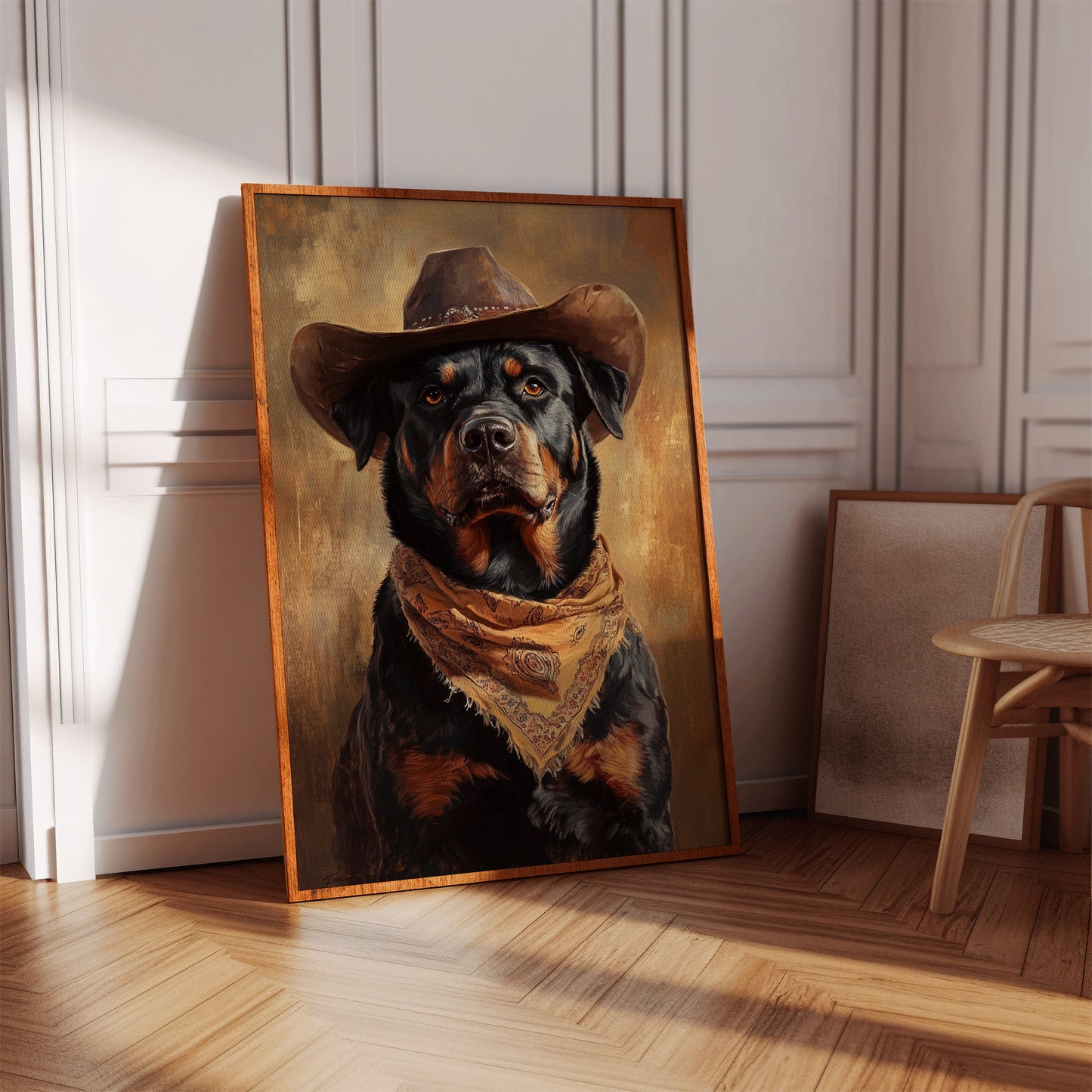 Western Cowboy Rottweiler Print – Rustic Wild West Dog Art