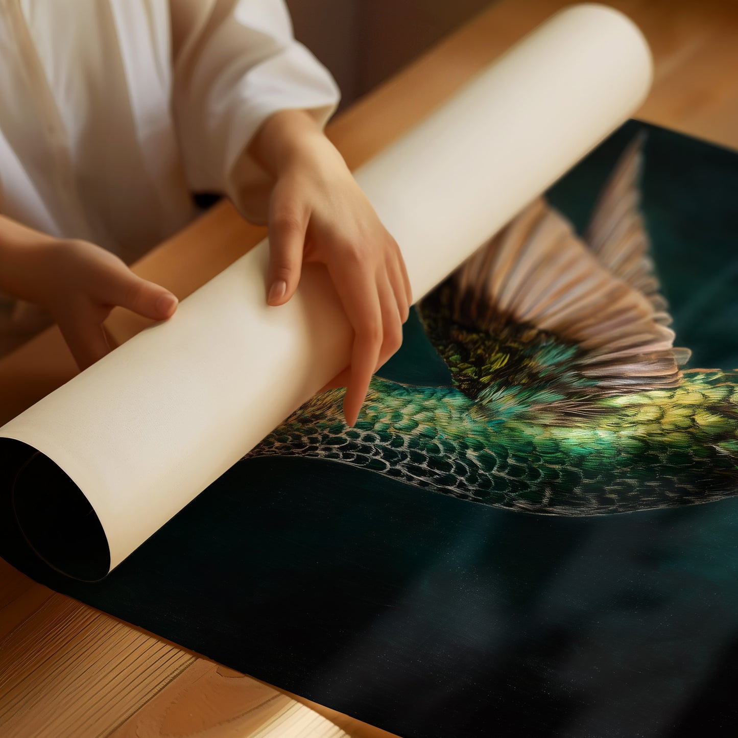 Jeweled Flight Against Midnight Teal