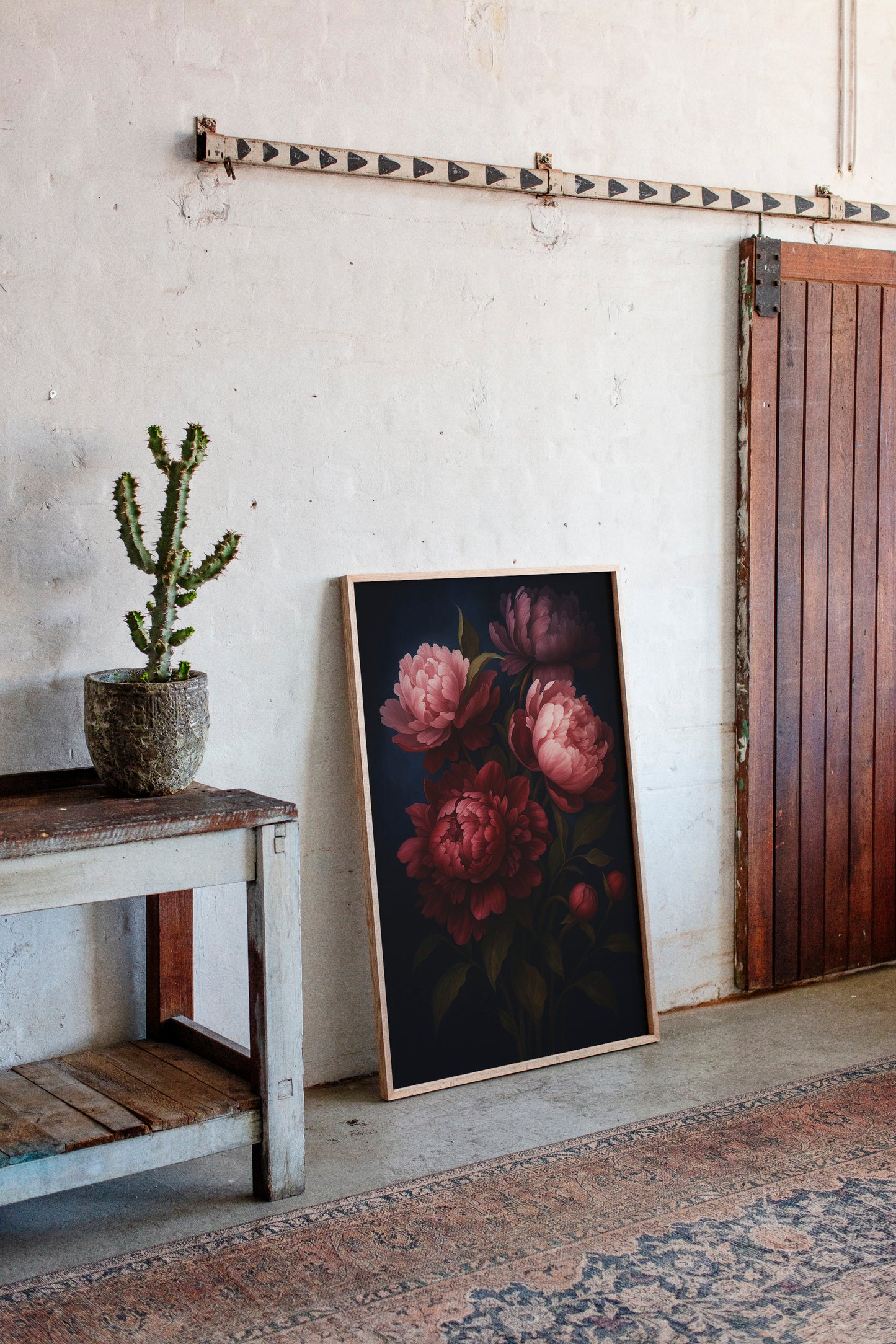 Crimson Peonies in Midnight Bloom