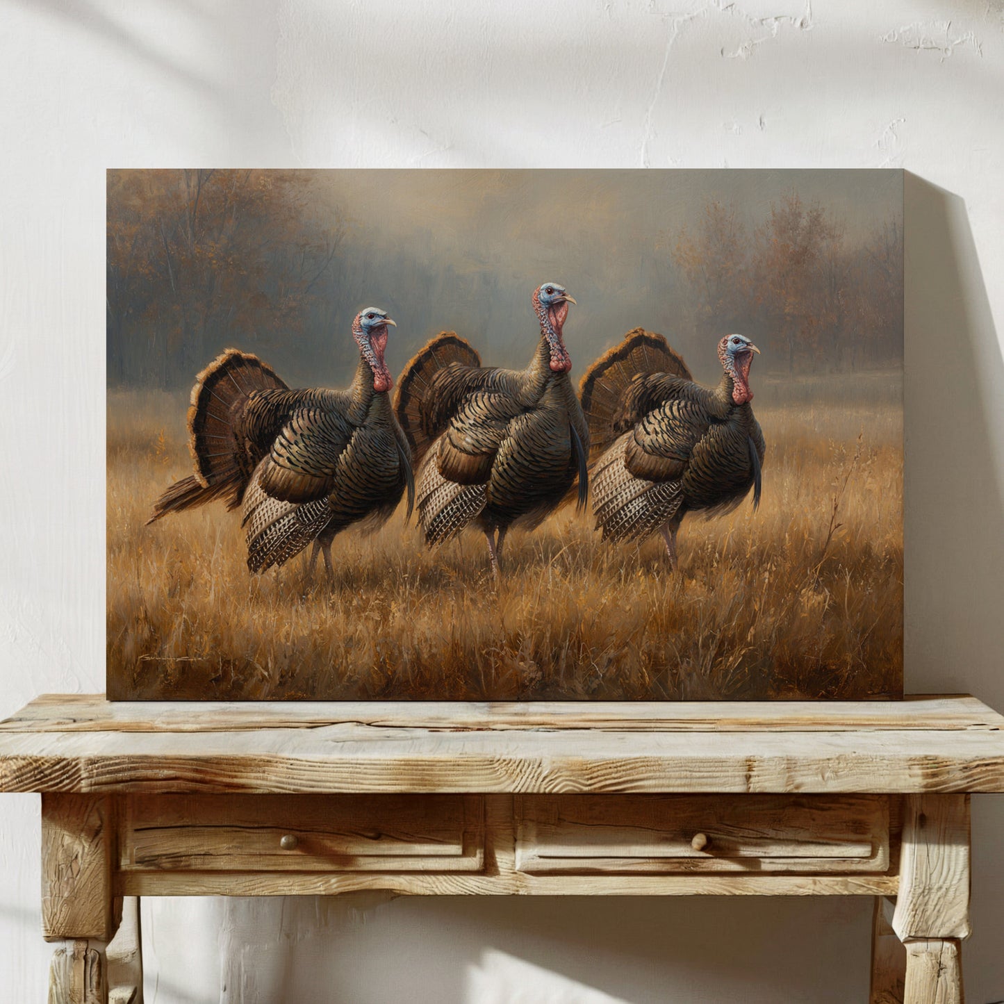 Wild Turkeys March Through Golden Fields