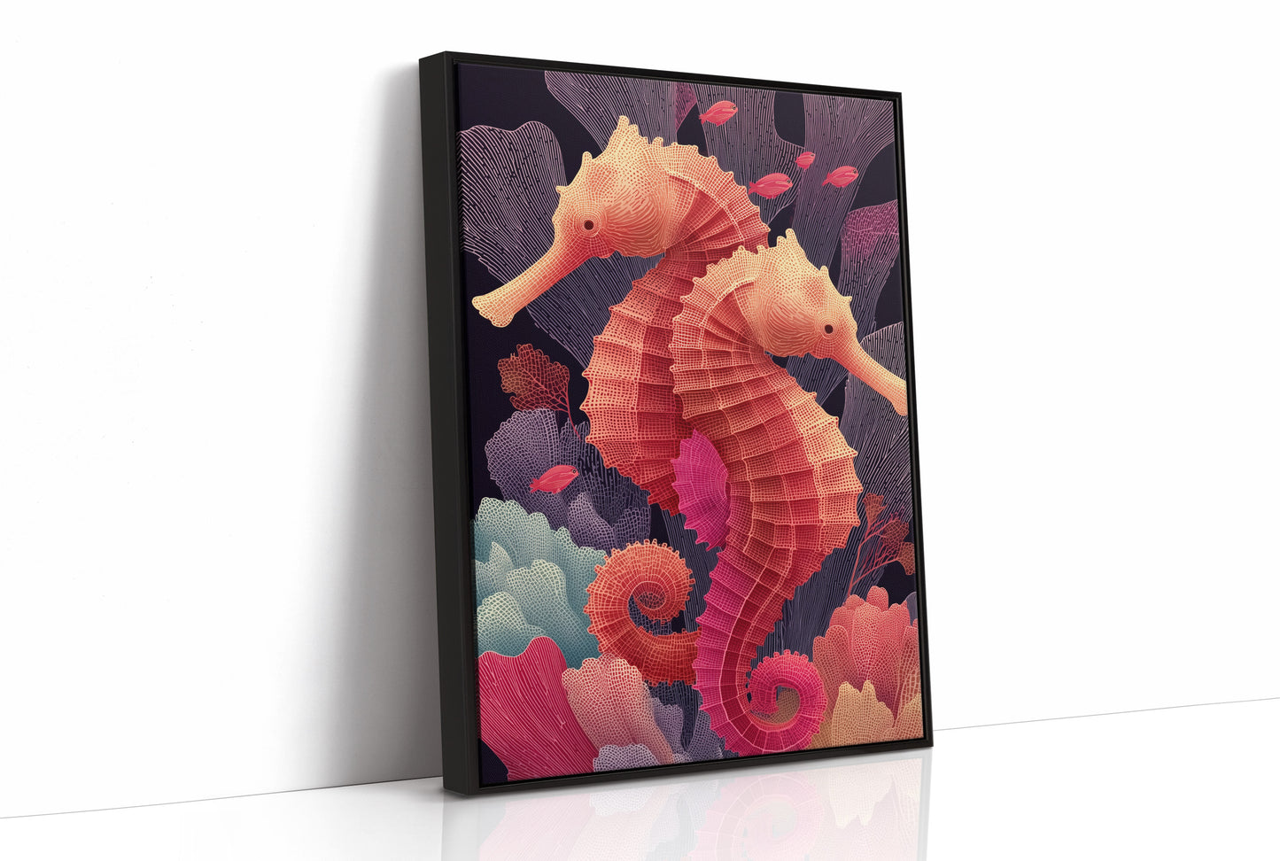 Seahorses Entwined in Coral