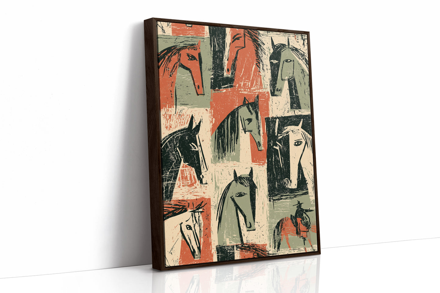 Horse Heads Block Print Grid